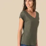Linnen dames-t-shirt V-hals — productfoto 4