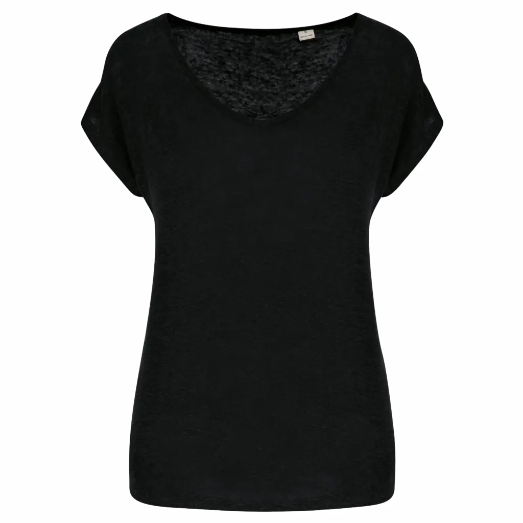 Linnen dames-t-shirt V-hals, black — productfoto 6