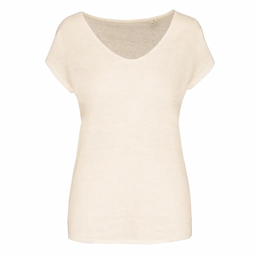 Linnen dames-t-shirt V-hals, ivory — productfoto 7