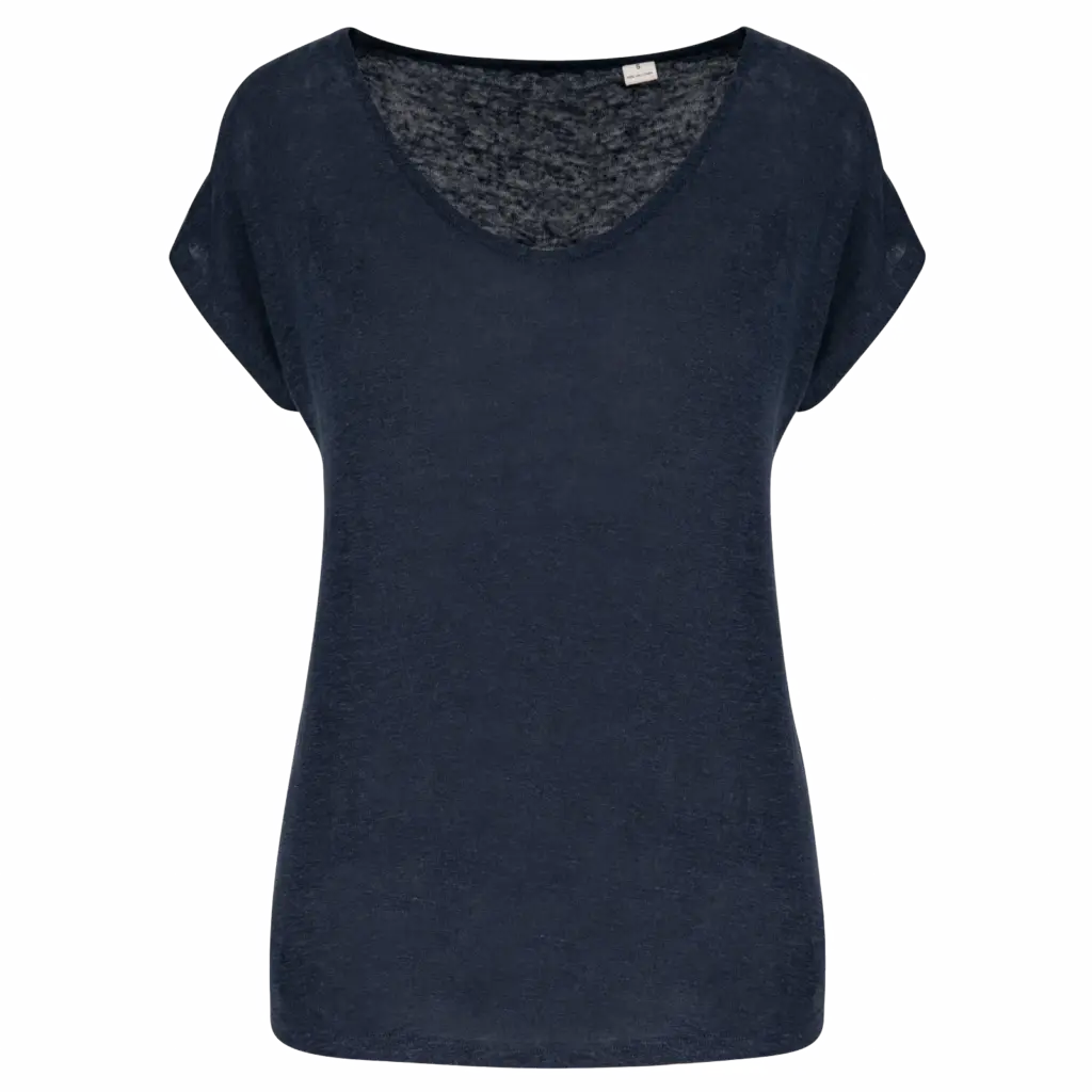 Linnen dames-t-shirt V-hals, navy blue — productfoto 8