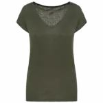 Linnen dames-t-shirt V-hals, organic khaki — productfoto 9