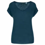 Linnen dames-t-shirt V-hals, peacock blue — productfoto 10