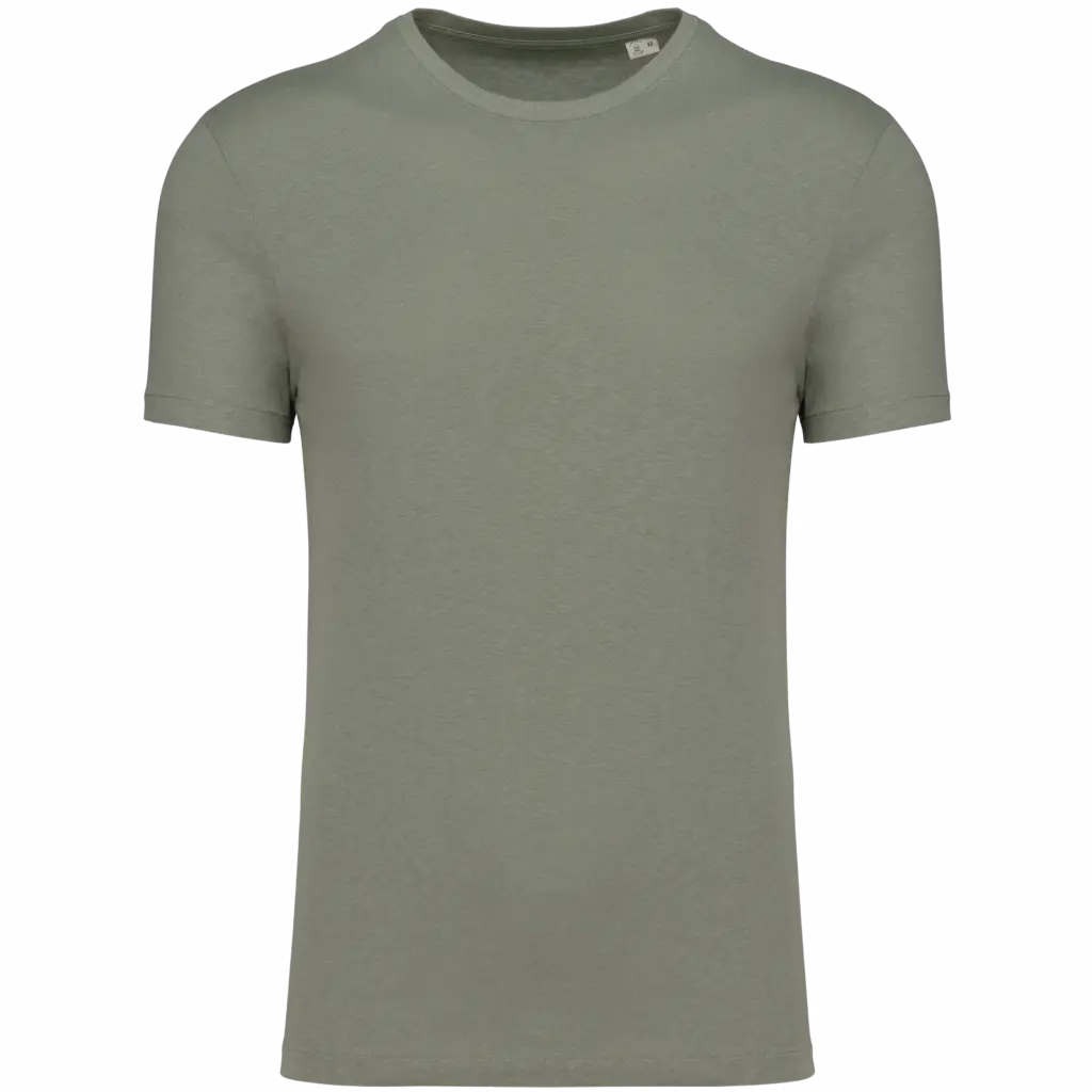 Ecologisch uniseks T-shirt van biokatoen en linnen, almond green — productfoto 8