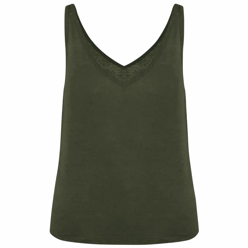 Linnen damestop, organic khaki — productfoto 8