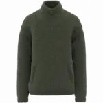Uniseks sweater van sherpa met kwartrits en afhangende schouders, forest khaki — productfoto 7