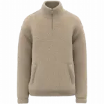 Uniseks sweater van sherpa met kwartrits en afhangende schouders, wet sand — productfoto 8