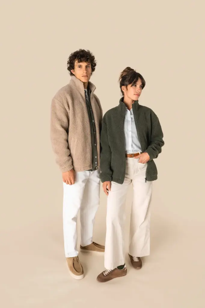 Uniseks sweater van sherpa met rits en afhangende schouders — productfoto 2