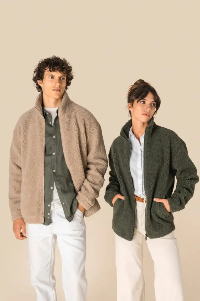 Uniseks sweater van sherpa met rits en afhangende schouders — productfoto 3