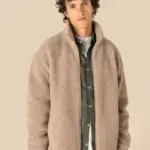 Uniseks sweater van sherpa met rits en afhangende schouders — productfoto 4