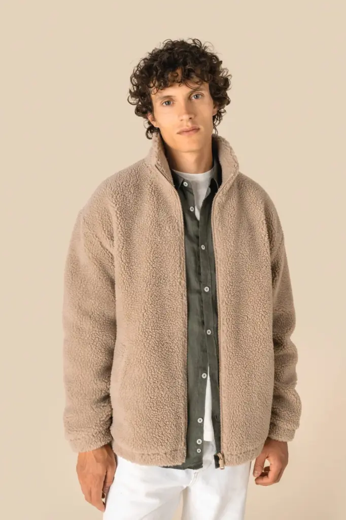 Uniseks sweater van sherpa met rits en afhangende schouders — productfoto 4