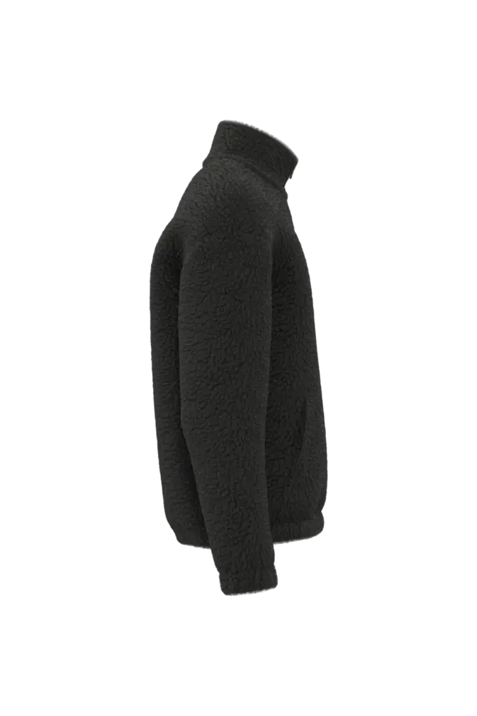 Uniseks sweater van sherpa met rits en afhangende schouders, black — productfoto 5