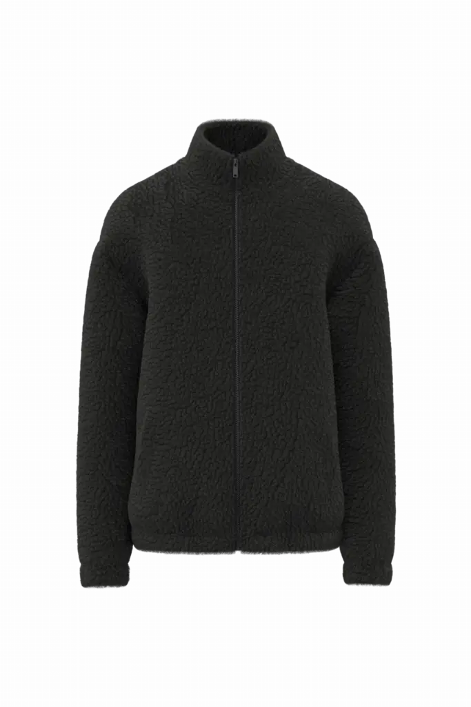 Uniseks sweater van sherpa met rits en afhangende schouders, black — productfoto 6