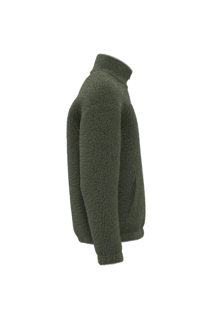 Uniseks sweater van sherpa met rits en afhangende schouders, forest khaki — productfoto 6