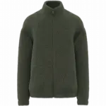 Uniseks sweater van sherpa met rits en afhangende schouders, forest khaki — productfoto 7