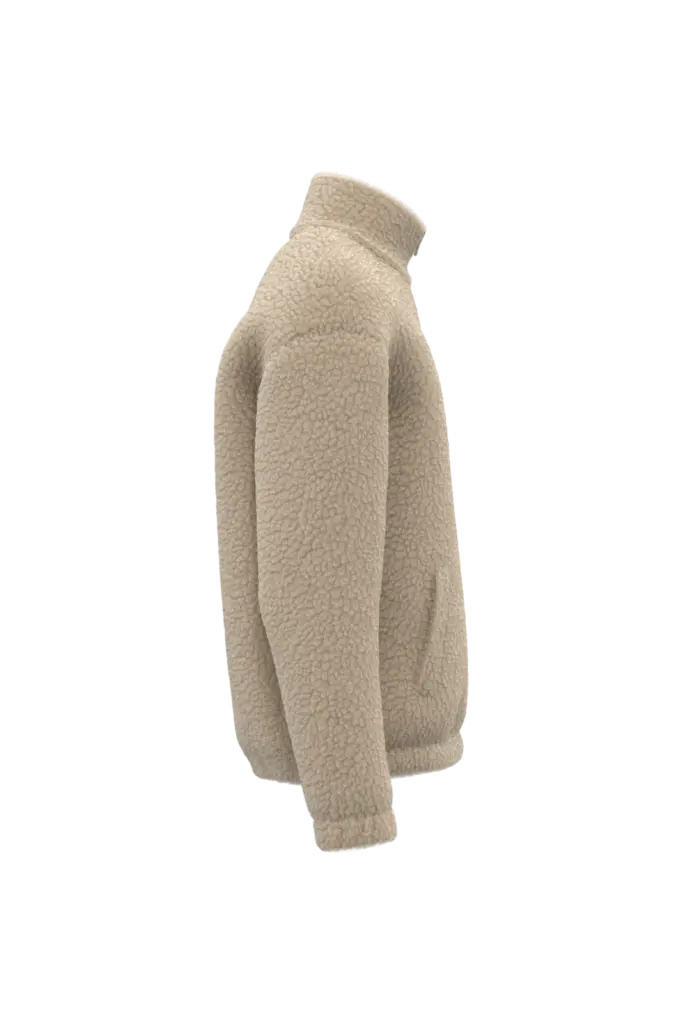 Uniseks sweater van sherpa met rits en afhangende schouders, wet sand — productfoto 7
