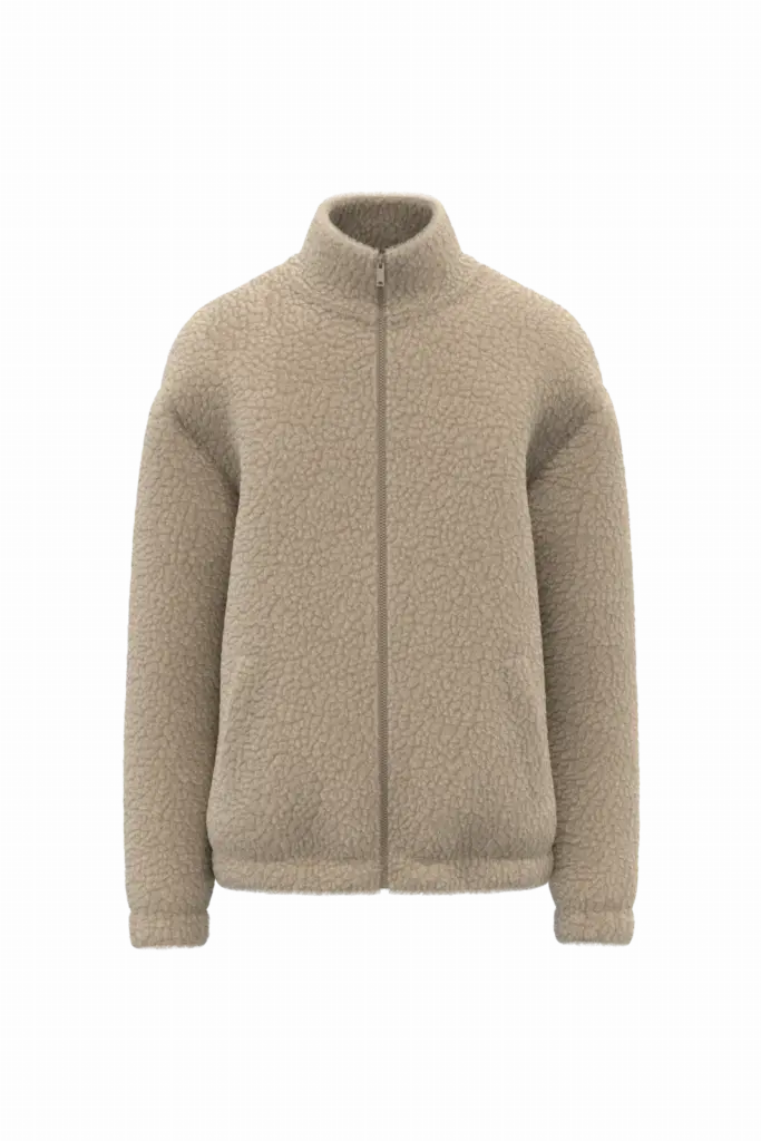 Uniseks sweater van sherpa met rits en afhangende schouders, wet sand — productfoto 8