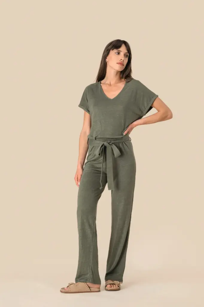 Tricot jumpsuit met korte mouwen voor dames van linnen
