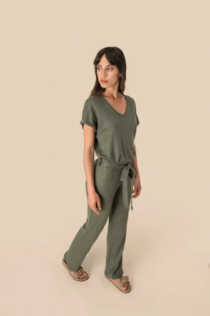 Tricot jumpsuit met korte mouwen voor dames van linnen — productfoto 2