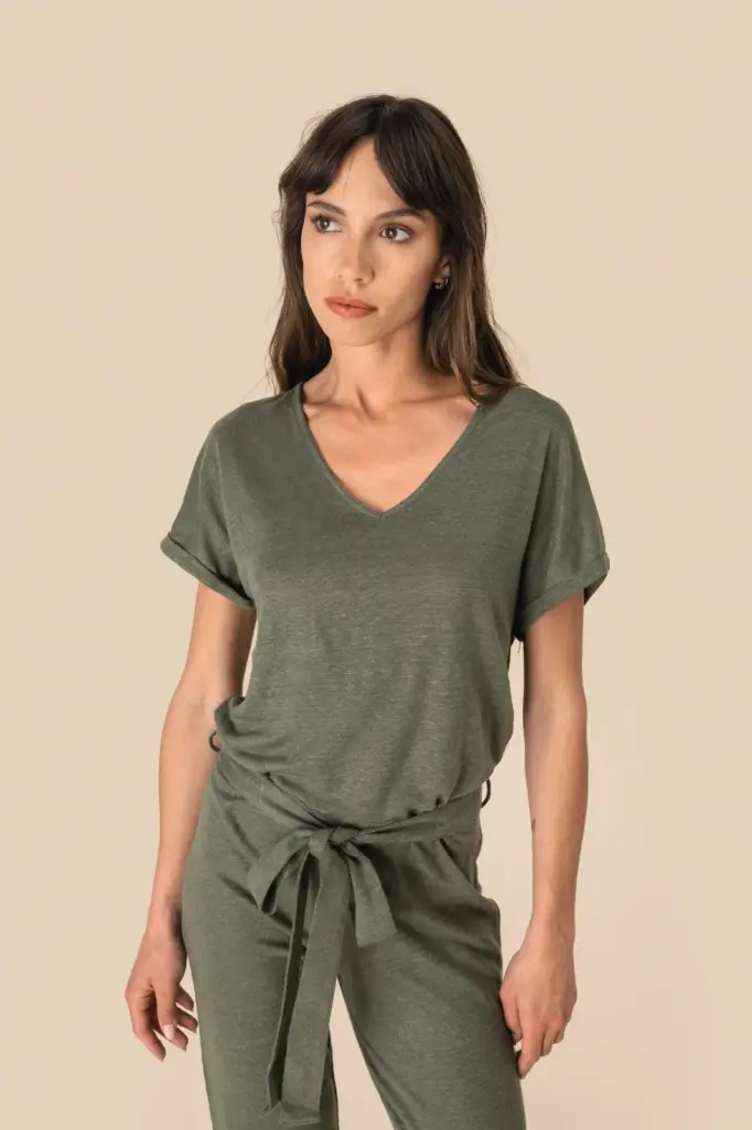 Tricot jumpsuit met korte mouwen voor dames van linnen — productfoto 3