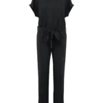 Tricot jumpsuit met korte mouwen voor dames van linnen, black — productfoto 6