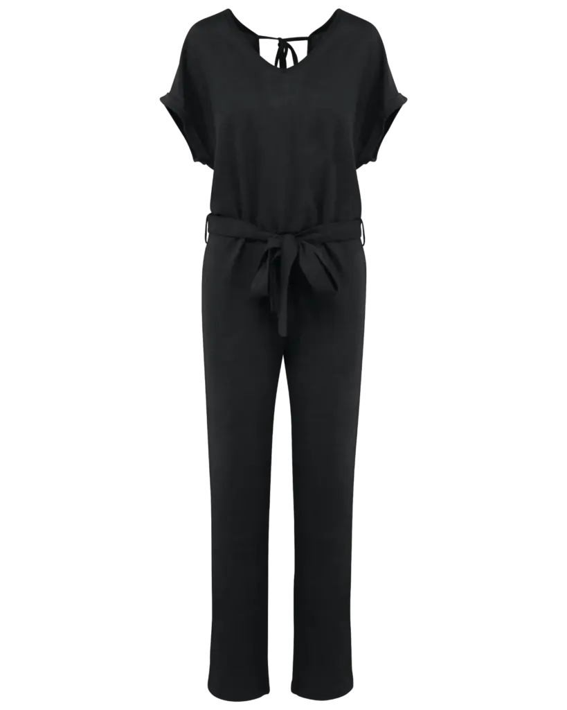 Tricot jumpsuit met korte mouwen voor dames van linnen, black — productfoto 6