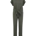 Tricot jumpsuit met korte mouwen voor dames van linnen, organic khaki — productfoto 7