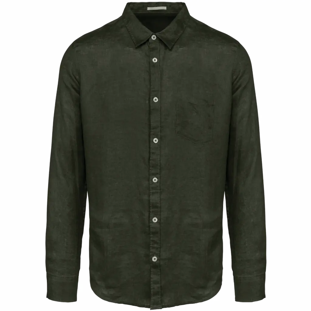Linnen herenoverhemd, organic khaki — productfoto 17