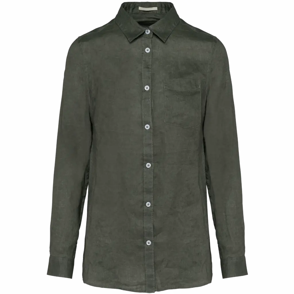 Linnen damesblouse, organic khaki — productfoto 13