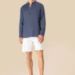 Verwassen linnen herenoverhemd met maokraag — productfoto 2
