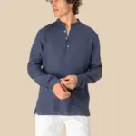 Verwassen linnen herenoverhemd met maokraag — productfoto 3