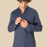 Verwassen linnen herenoverhemd met maokraag — productfoto 4