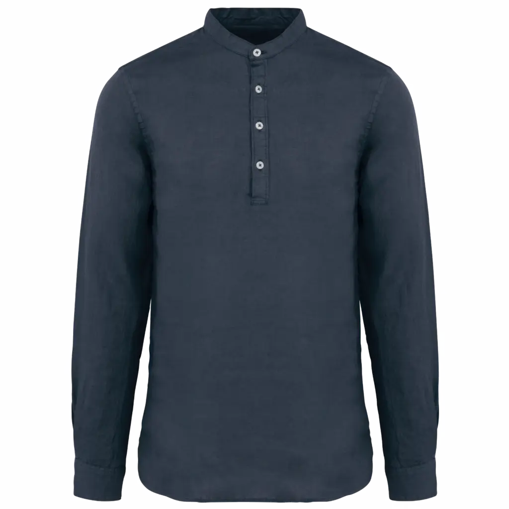 Verwassen linnen herenoverhemd met maokraag, washed navy blue — productfoto 6