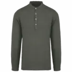 Verwassen linnen herenoverhemd met maokraag, washed organic khaki — productfoto 7