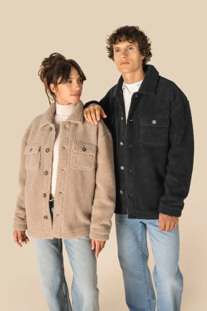Uniseks sherpa-overshirt met afhangende schouders