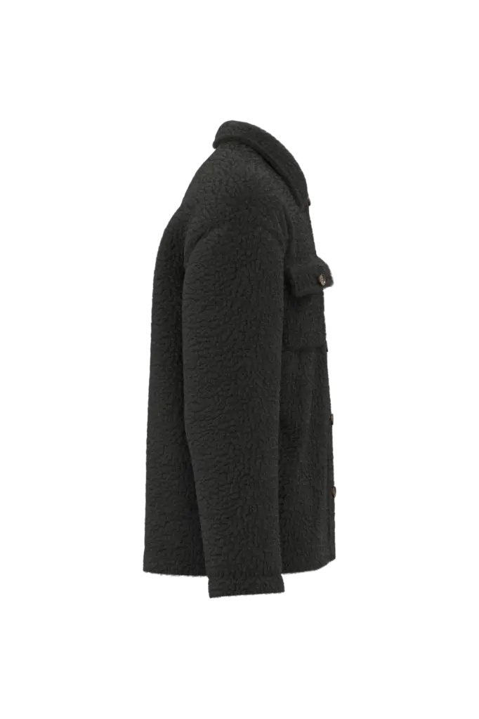 Uniseks sherpa-overshirt met afhangende schouders, black — productfoto 5