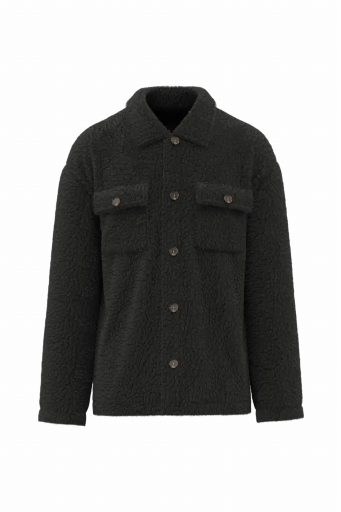 Uniseks sherpa-overshirt met afhangende schouders, black — productfoto 6