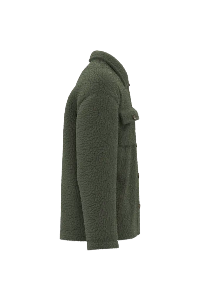 Uniseks sherpa-overshirt met afhangende schouders, forest khaki — productfoto 6