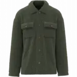 Uniseks sherpa-overshirt met afhangende schouders, forest khaki — productfoto 7