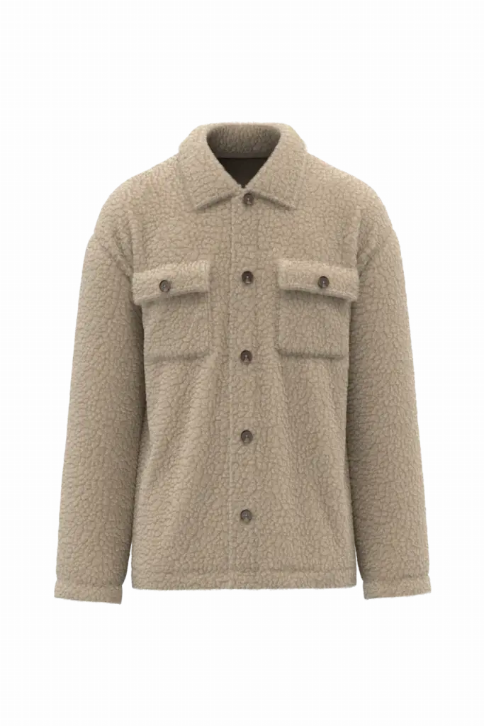Uniseks sherpa-overshirt met afhangende schouders, wet sand — productfoto 8