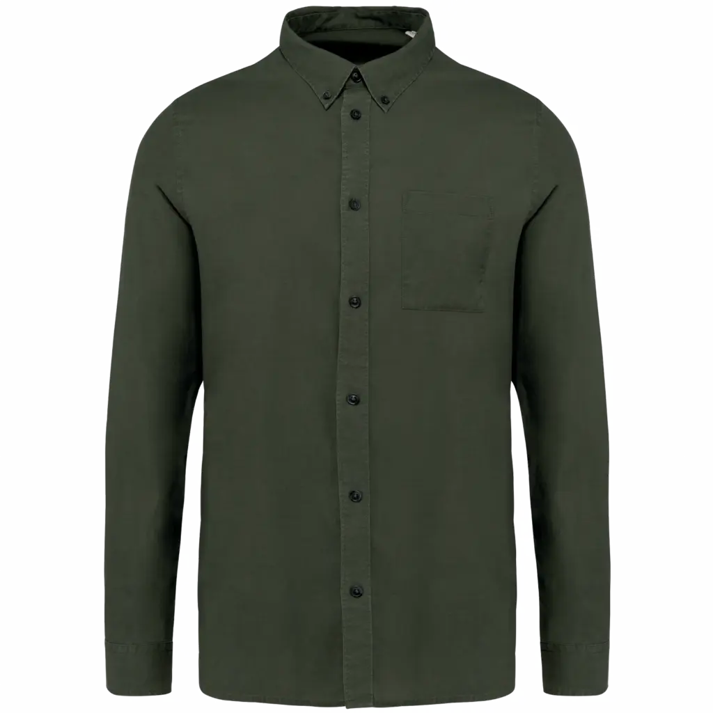 Ecologisch verwassen herenoverhemd van lyocell, washed organic khaki — productfoto 4