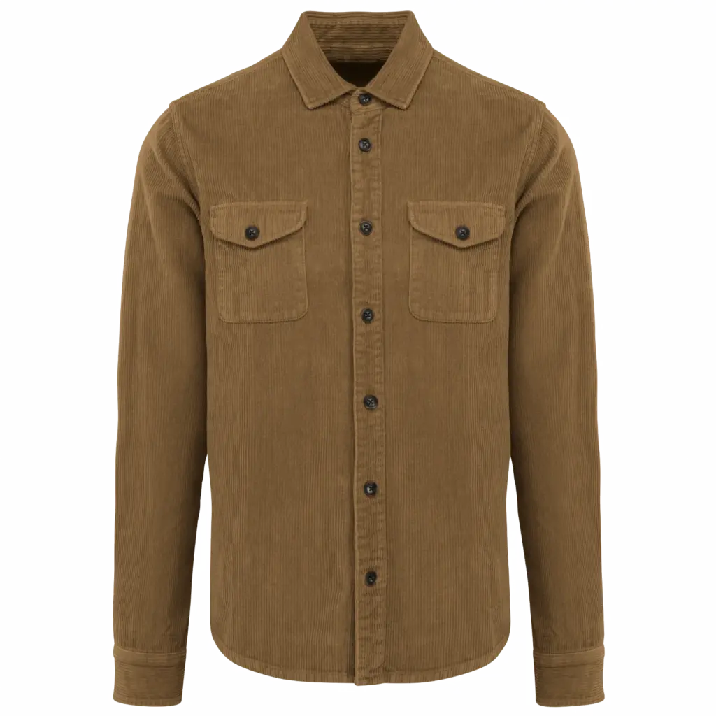 Ecologisch verwassen herenovershirt van ribfluweel, washed brown sugar — productfoto 6