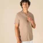 Ecologisch verwassen herenoverhemd met korte mouwen en bowlingkraag in jersey — productfoto 3