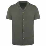 Ecologisch verwassen herenoverhemd met korte mouwen en bowlingkraag in jersey, washed organic khaki — productfoto 6
