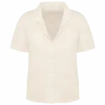 Damesoverhemd met korte mouwen en bowlingkraag van linnen, ivory — productfoto 6