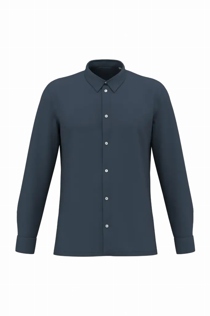 SP529 - Duurzaam herenoverhemd met verwassen look in piquétricot, washed navy blue