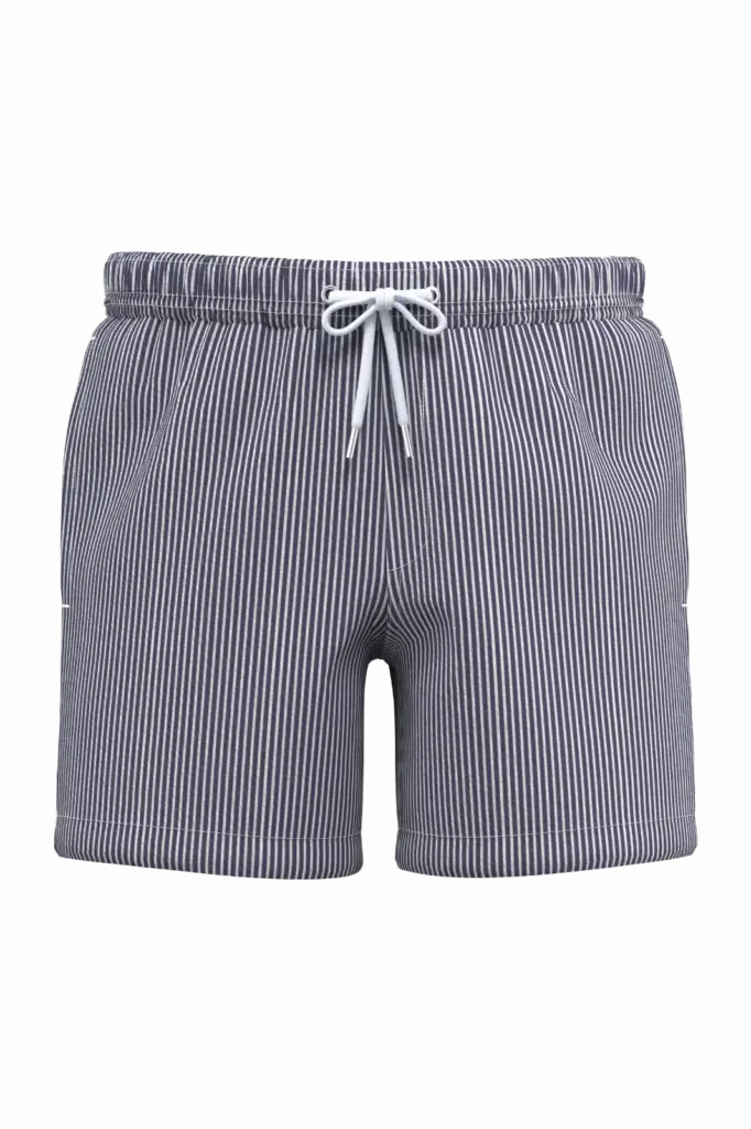 PS_SP706_WHITE-NAVYBLUESTRIPES - Hidalgo SP706 - Ecologische gestreepte herenzwemshort, white / navy blue stripes — productfoto 2