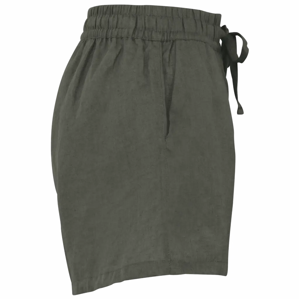 Linnen damesshort, organic khaki — productfoto 3