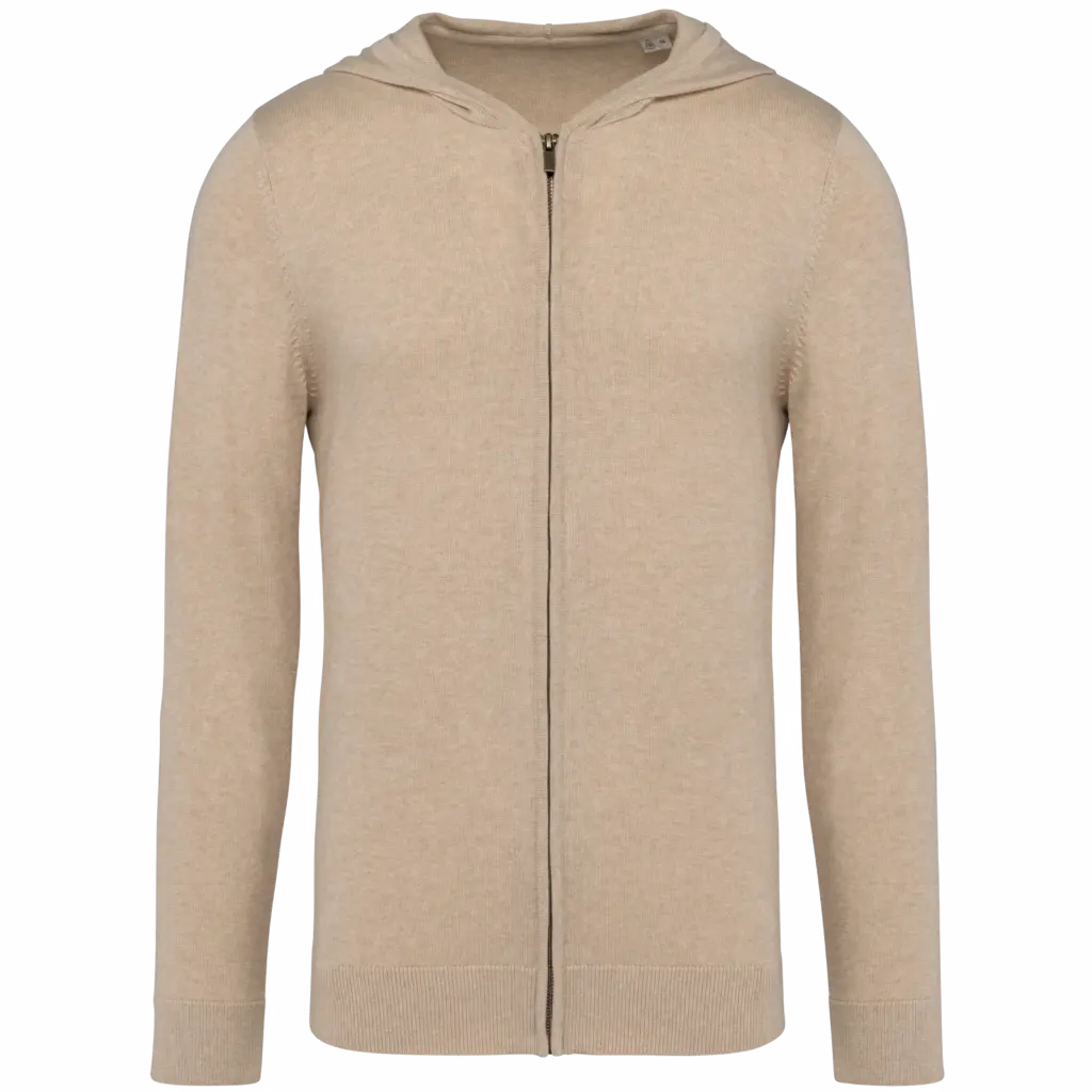Ecologische herensweatvest met capuchon van lyocell, beige sand heather — productfoto 6