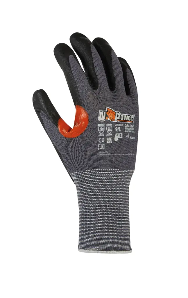 PS_UPUG14413-FS_ORANGE-GRIS - Hidalgo-werbeartikel KUMBA veiligheidshandschoen, orange / gris — productfoto 2