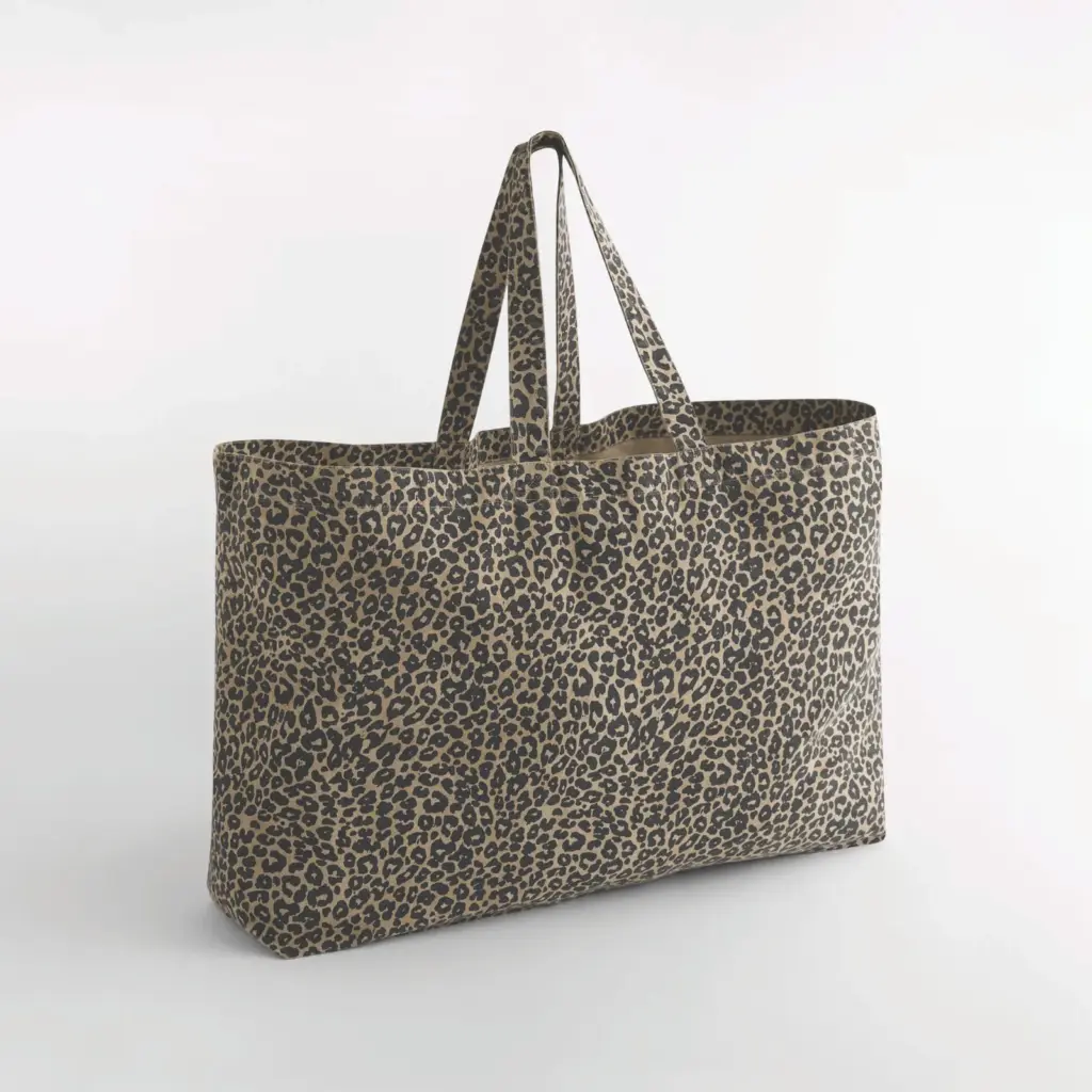 Oversized canvas cabas tas met luipaardprint